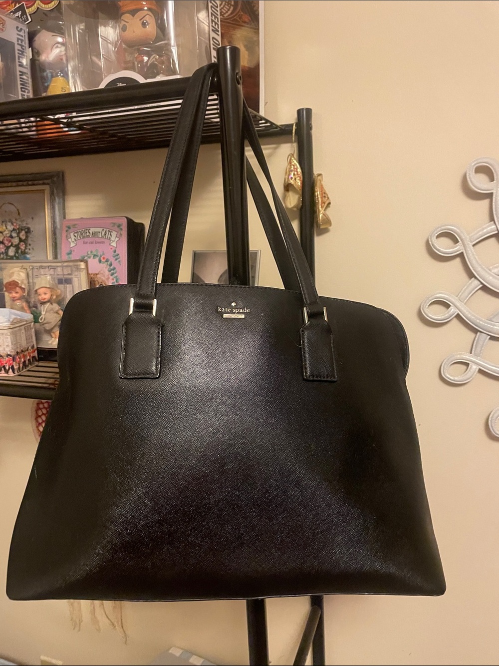 kate spade Black Saffiano Satchel with Gold Logo